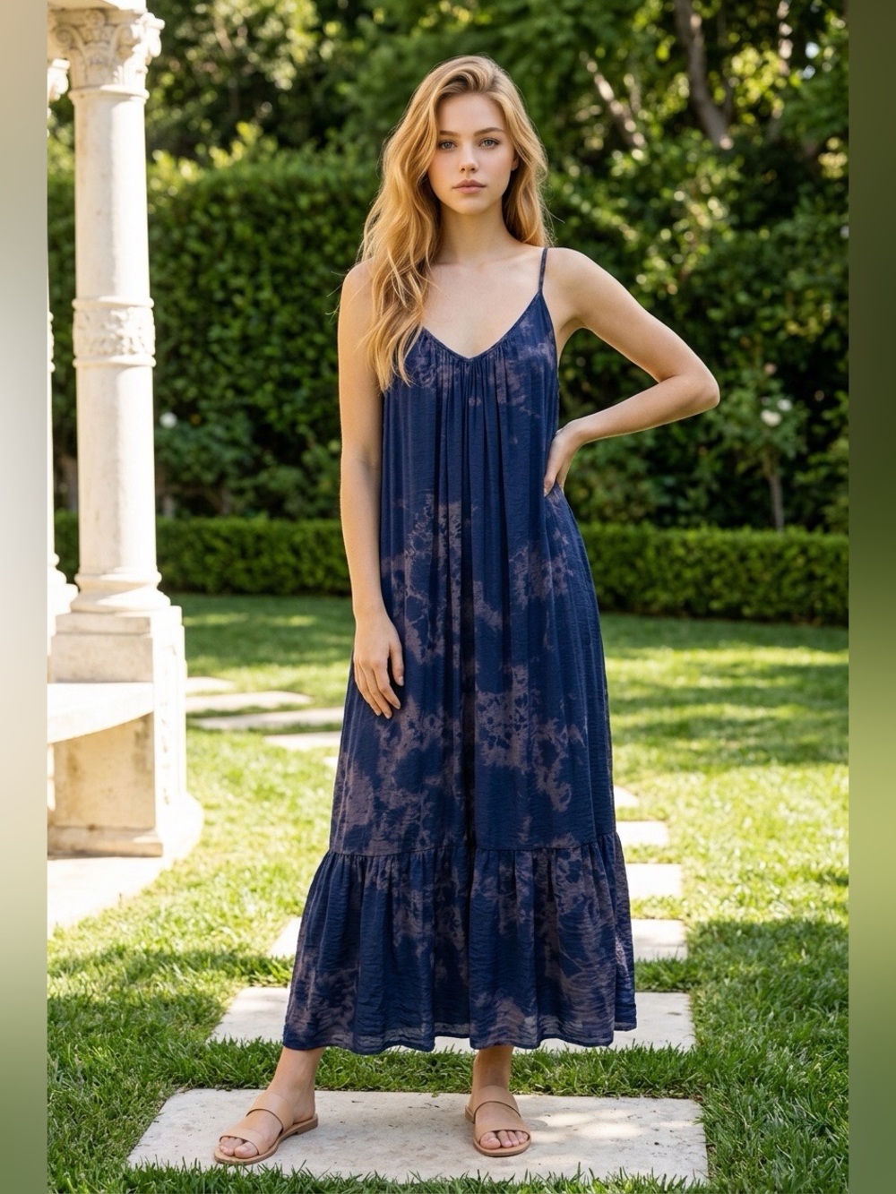 Electric & Rose Navy Tie-Dye Maxi Dress